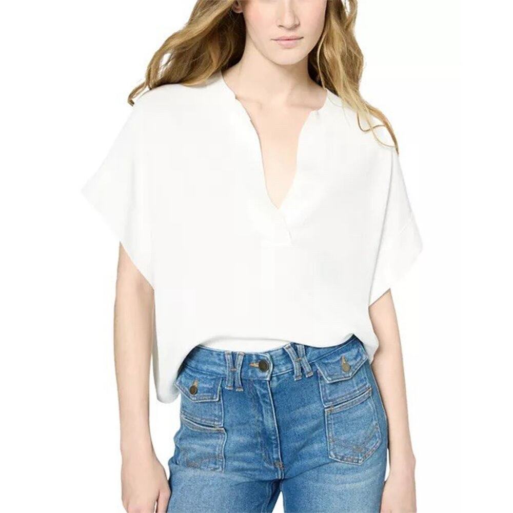 Gerard Darel White Cap Sleeve Blouse Sz EU 36/ M Career Minimalist Preppy